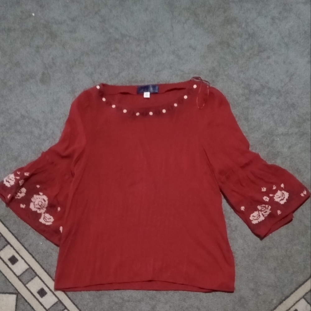 Blue Rain Maroon Blouse with Rose Embroidery